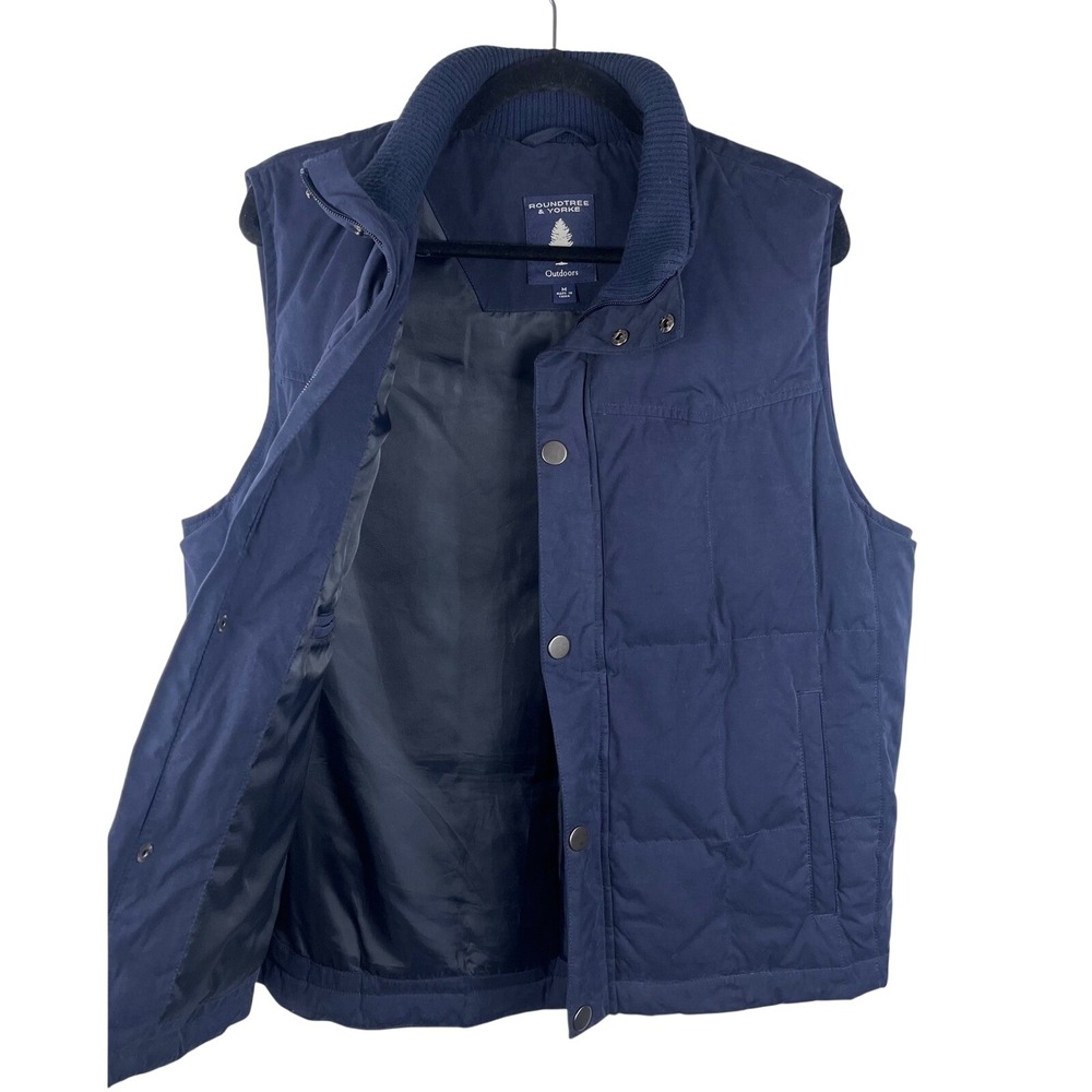 Roundtree & Yorke Outdoors Navy Puffer Vest Men's Medium Quilted Snap Zip - Picture 9 of 13